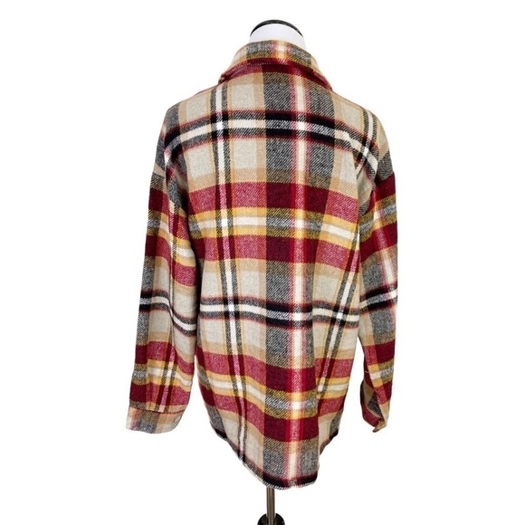 Womens Plaid Button Front Shirt Jacket Shacket Large Tan Black Red EUC - Picture 4 of 8
